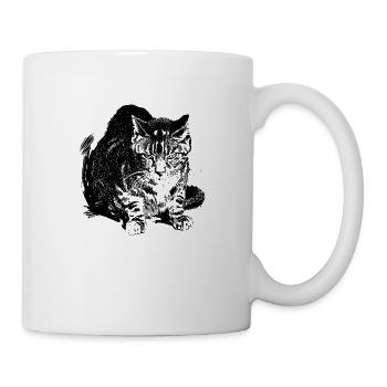 Croquis de chat - Illustration noir / blanc - Autocollants - Mug blanc - blanc - Droite