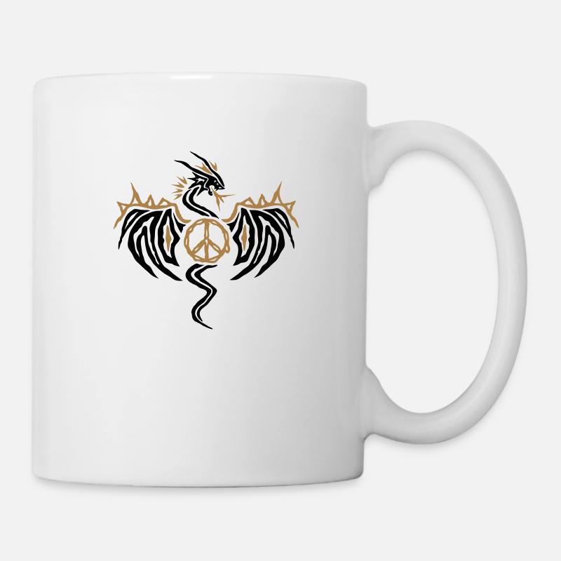 Peace Dragon - Drache mit Friedenszeichen - Tasse - Weiß