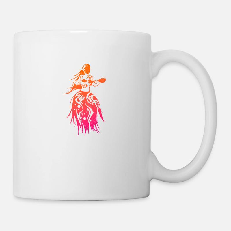 Fille polynésienne joue au tatouage tribal ukulélé - Mug blanc - blanc