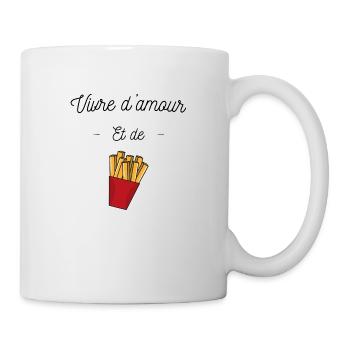 Vivre d'amour et de frites, citation humour - Mug blanc - blanc - Droite