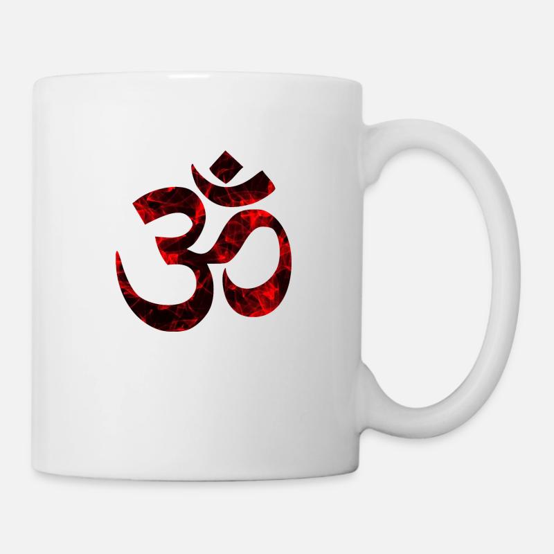 Red OM, Om, Hindu Om, Om Symbol, Aum, OM - Mug - white