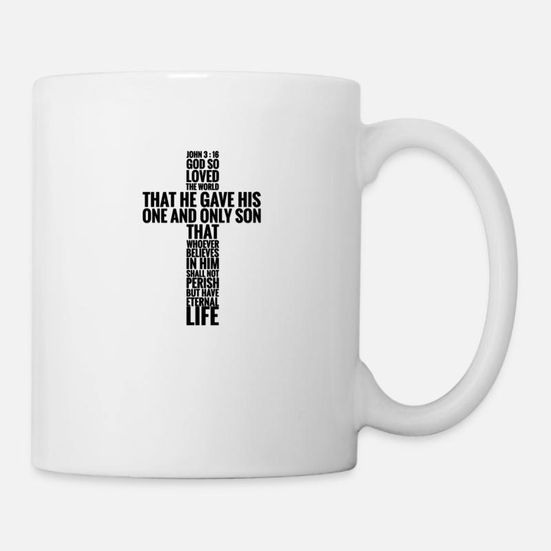 Croix de verset biblique Jean 3:16 - Mug blanc - blanc