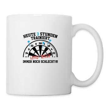 Trainiert Geschenk Spruch Darts Wurfspieß - Tasse - Weiß - Rechts