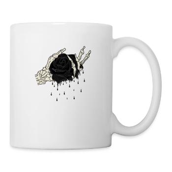 Knochenhand hält eine tränende schwarze Rose - Tasse - Weiß - Rechts