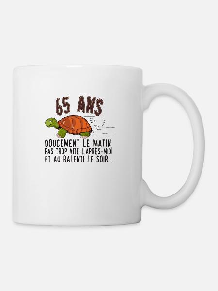 65 ans tortue anniversaire doucement vite ralenti - Mug blanc - blanc