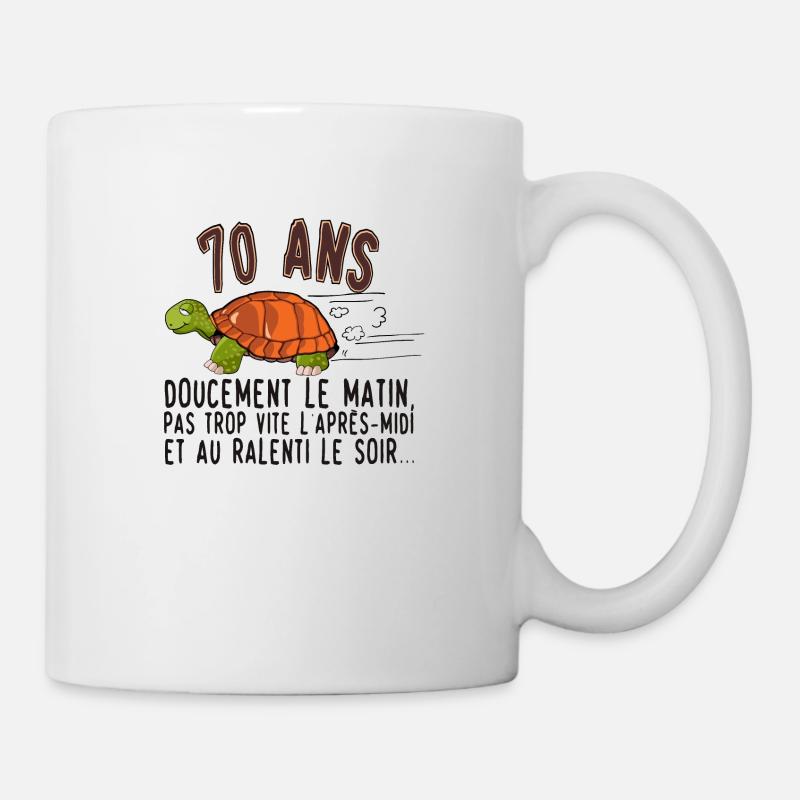 70 ans tortue anniversaire doucement vite ralenti - Mug blanc - blanc