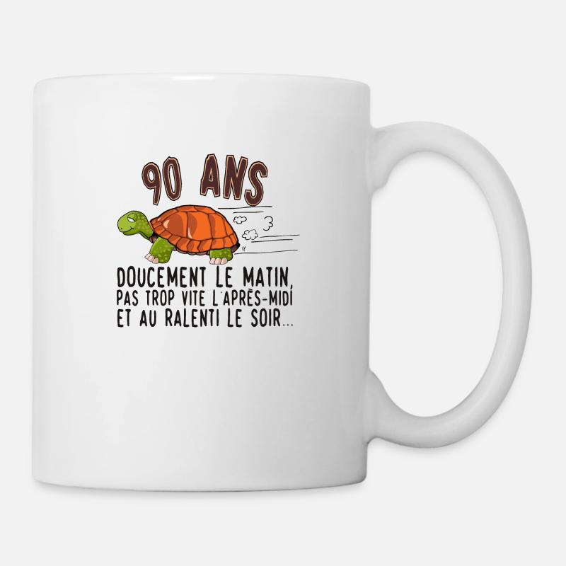 90 ans tortue anniversaire doucement vite ralenti - Mug blanc - blanc
