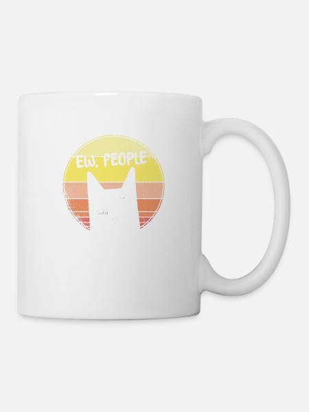 Ew People - Lustige Katze mit Vintage Sonnenuntergang - Tasse - Weiß