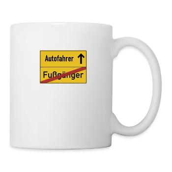 Fußgänger zu Ende - Autofahrer Ortsschild - Tasse - Weiß - Rechts