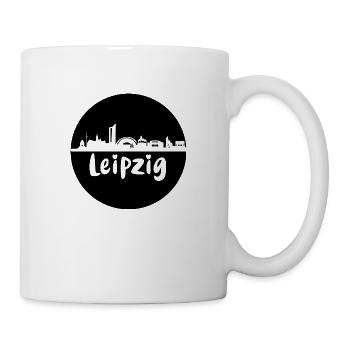 leipzig, kreis, skyline,scherenschnitt, schwarz - Tasse - Weiß - Rechts