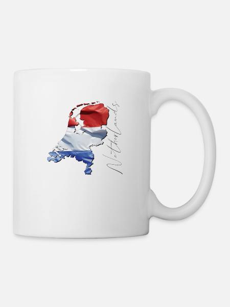 Niederlande | echte Flagge | Flag Map EN - Tasse - Weiß
