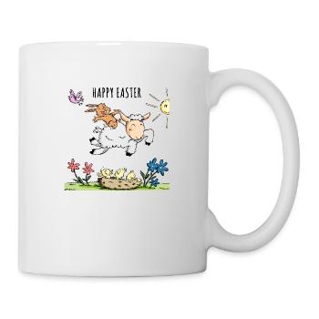 Osterhase reitet auf einen Schaf - Tasse - Weiß - Rechts