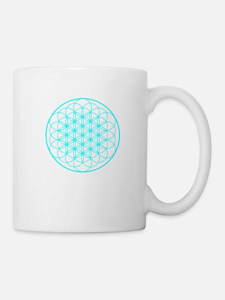 Lebensblume TÜRKIS - Tasse - Weiß