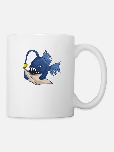 Tiefsee Anglerfisch Mit Buch - Tasse - Weiß