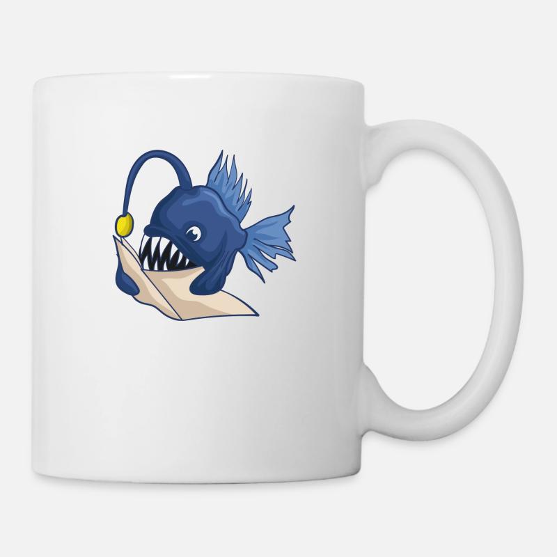 Tiefsee Anglerfisch Mit Buch - Tasse - Weiß