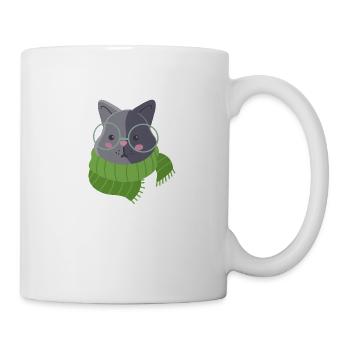 Écharpe grise mignonne de chat de chat dessiné à la main - Mug blanc - blanc - Droite