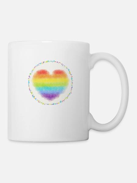 Regenbogen Herz mit Konfetti bunt - Tasse - Weiß