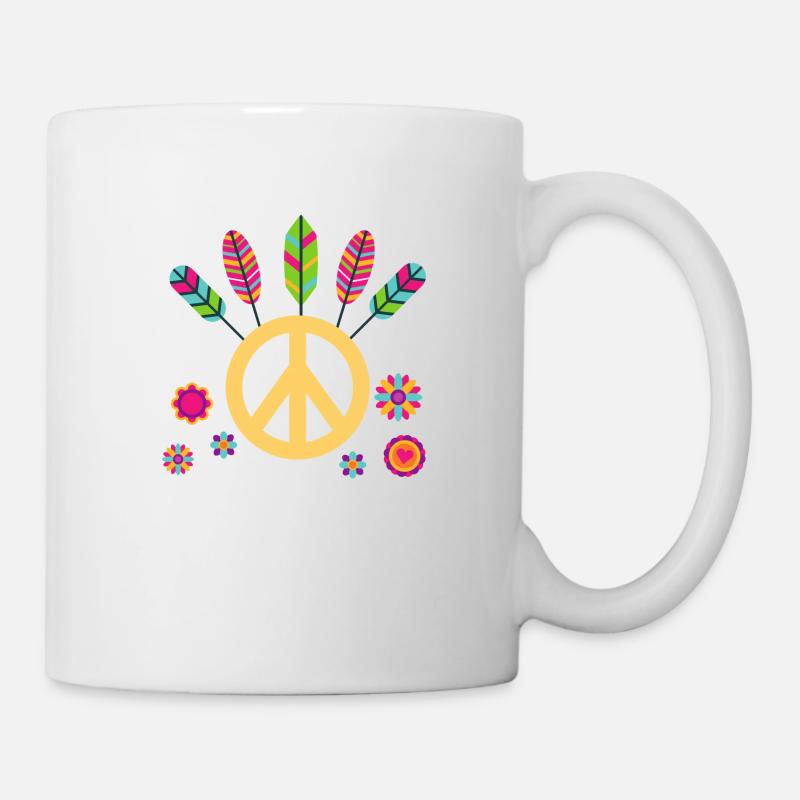 peace and love plume multicolore - Mug blanc - blanc