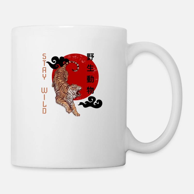 Japanese tiger art, tiger roar - Mug - white