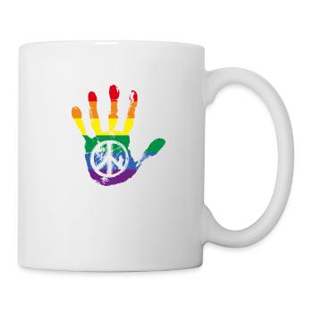 Regenbogen Peace Zeichen Hand LGBT - Tasse - Weiß - Rechts