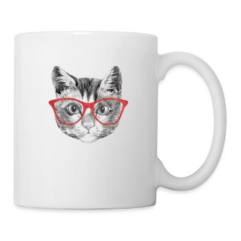 Katze mit Brille Kätzchen Katzendame - Tasse - Weiß - Rechts