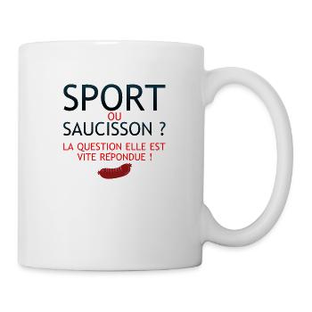 saucisson sport citation question humour - Mug blanc - blanc - Droite