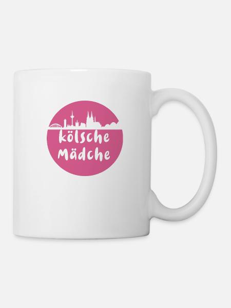 Köln, skyline,scherenschnitt,pink,kölsche mädche - Tasse - Weiß