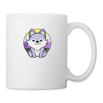 Cute Wolf Dog Nonbinary Flag Flag LGBTQ Moon - Mug - white - Right