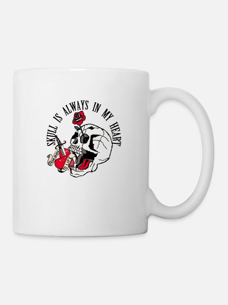 tete de mort old school crane fleur rose dague - Mug blanc - blanc
