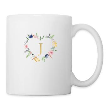 Personalisierbar Monogramm J Herz Floral - Tasse - Weiß - Rechts