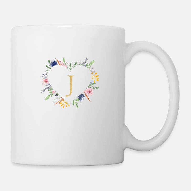 Personalisierbar Monogramm J Herz Floral - Tasse - Weiß