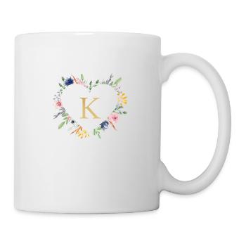 Personalisierbar Monogramm K Herz Floral - Tasse - Weiß - Rechts