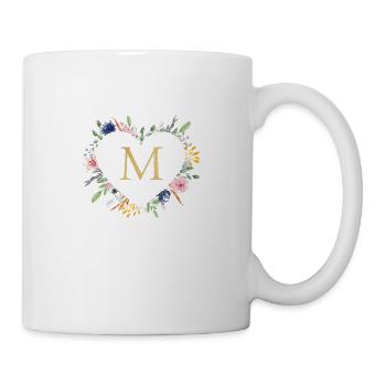 Personalisierbar Monogramm M Herz Floral - Tasse - Weiß - Rechts