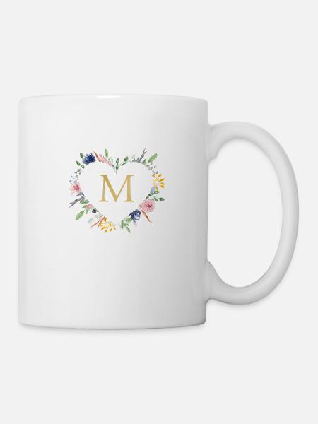 Personalisierbar Monogramm M Herz Floral - Tasse - Weiß