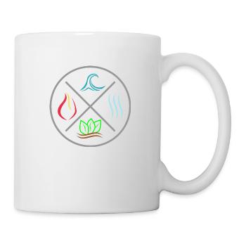 Die 4 Elemente - Feuer, Wasser, Erde, Luft - Kreis - Tasse - Weiß - Rechts