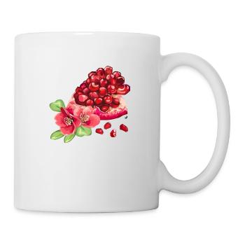 Granatapfelstück, Blumen und Granatapfelkerne - Tasse - Weiß - Rechts