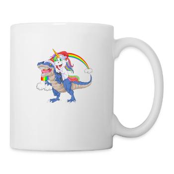 Weihnachtsmann Einhorn reitet Dinosaurier Trex Weihnachten - Tasse - Weiß - Rechts