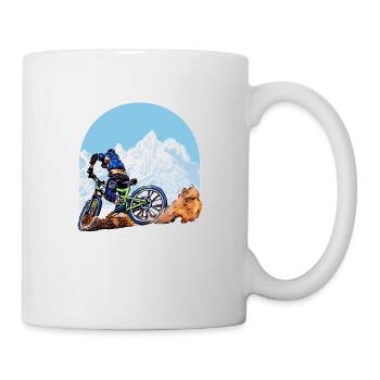 Mountainbike Radfahrer vor einer Bergkulisse (DDP) - Tasse - Weiß - Rechts