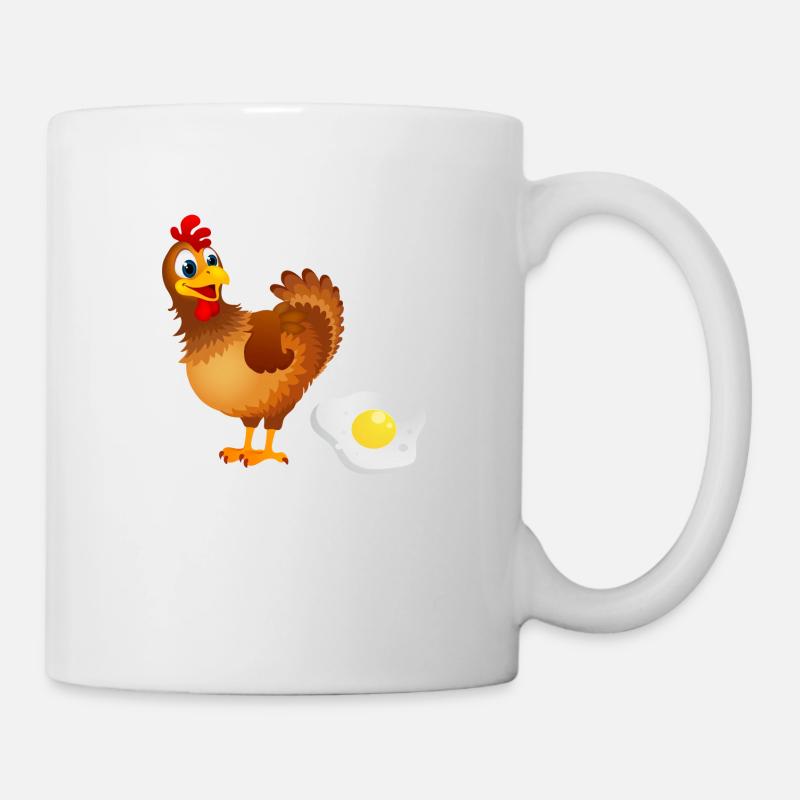 Le poulet met un œuf humour poule met omelette - Mug blanc - blanc