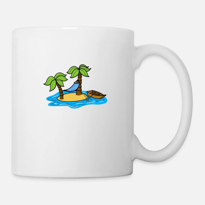 island with palm trees a hammock and a boat - Mug - white