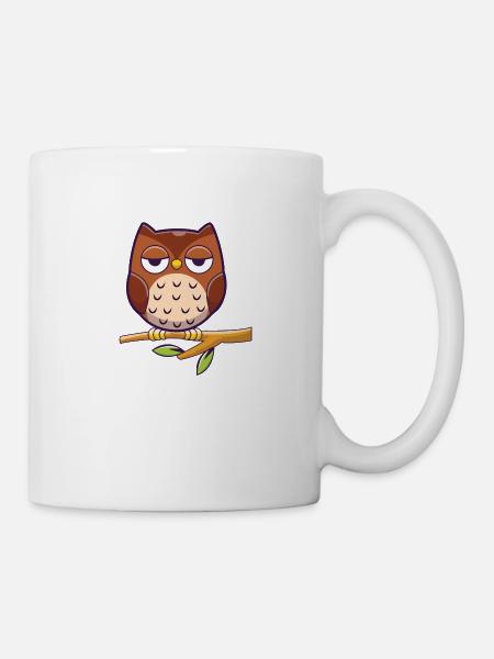 Bored Owl - bored owl sits on branch - Mug - white