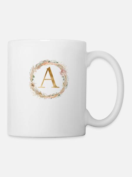 Personalisierbar Monogramm Watercolour Floral A - Tasse - Weiß