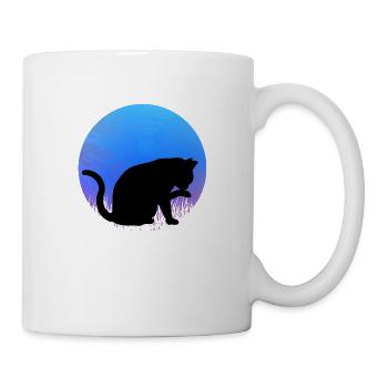 Niedliche Katze, schwarzer Kater als Silhouette - Tasse - Weiß - Rechts