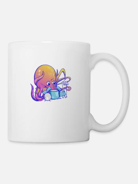 Octopus joue de la batterie - Mug blanc - blanc