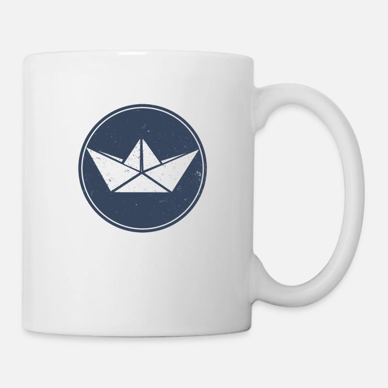 Bateau en papier sur cercle bleu - Mug blanc - blanc