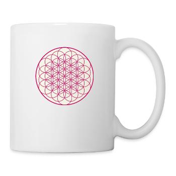 Lebensblume, Motiv, Hintergrund, gelb - Tasse - Weiß - Rechts