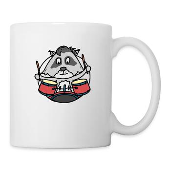 Waschbär mit Schlagzeug - Tasse - Weiß - Rechts