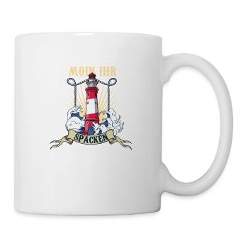 Leuchtturm Wellen Meer Moin ihr Spacken - Tasse - Weiß - Rechts