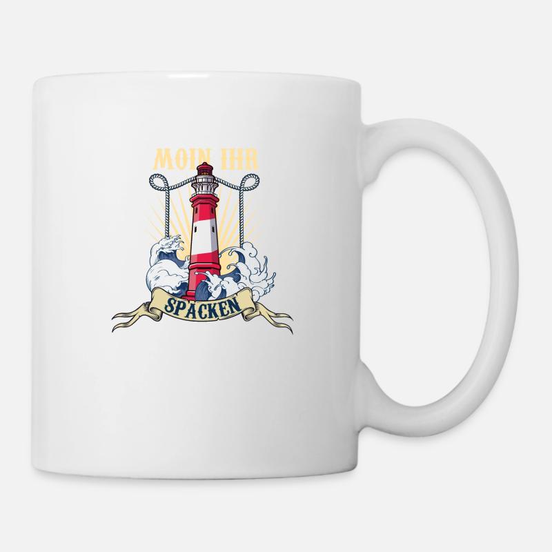 Leuchtturm Wellen Meer Moin ihr Spacken - Tasse - Weiß