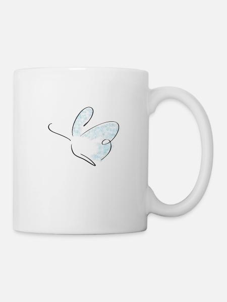 Schmetterling Line Art - Minimalistisch mit Farbe - Tasse - Weiß
